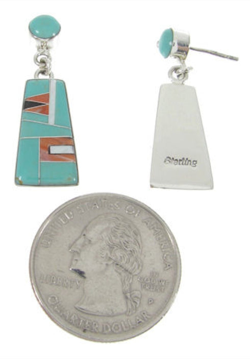 Multicolor Southwest Inlay Silver Post Dangle Earrings FS62363